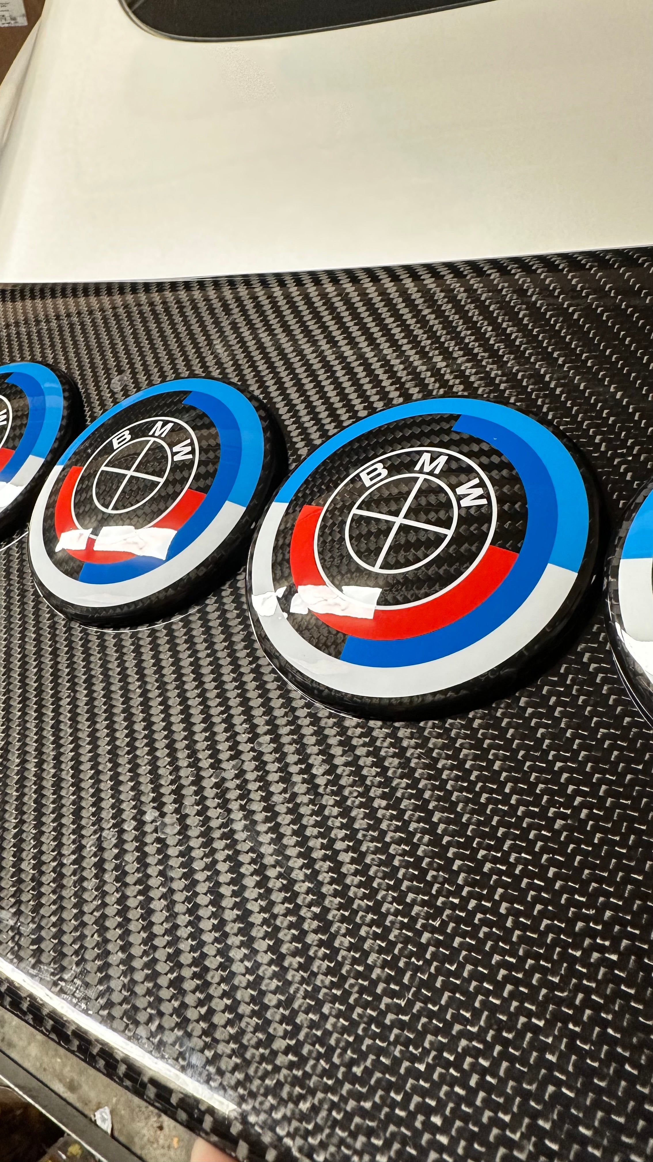 Carbon Fiber 50th Years M Heritage Emblem Roundel Cover & Hub Cap Replacement (7 Piece)- BMW Roundel