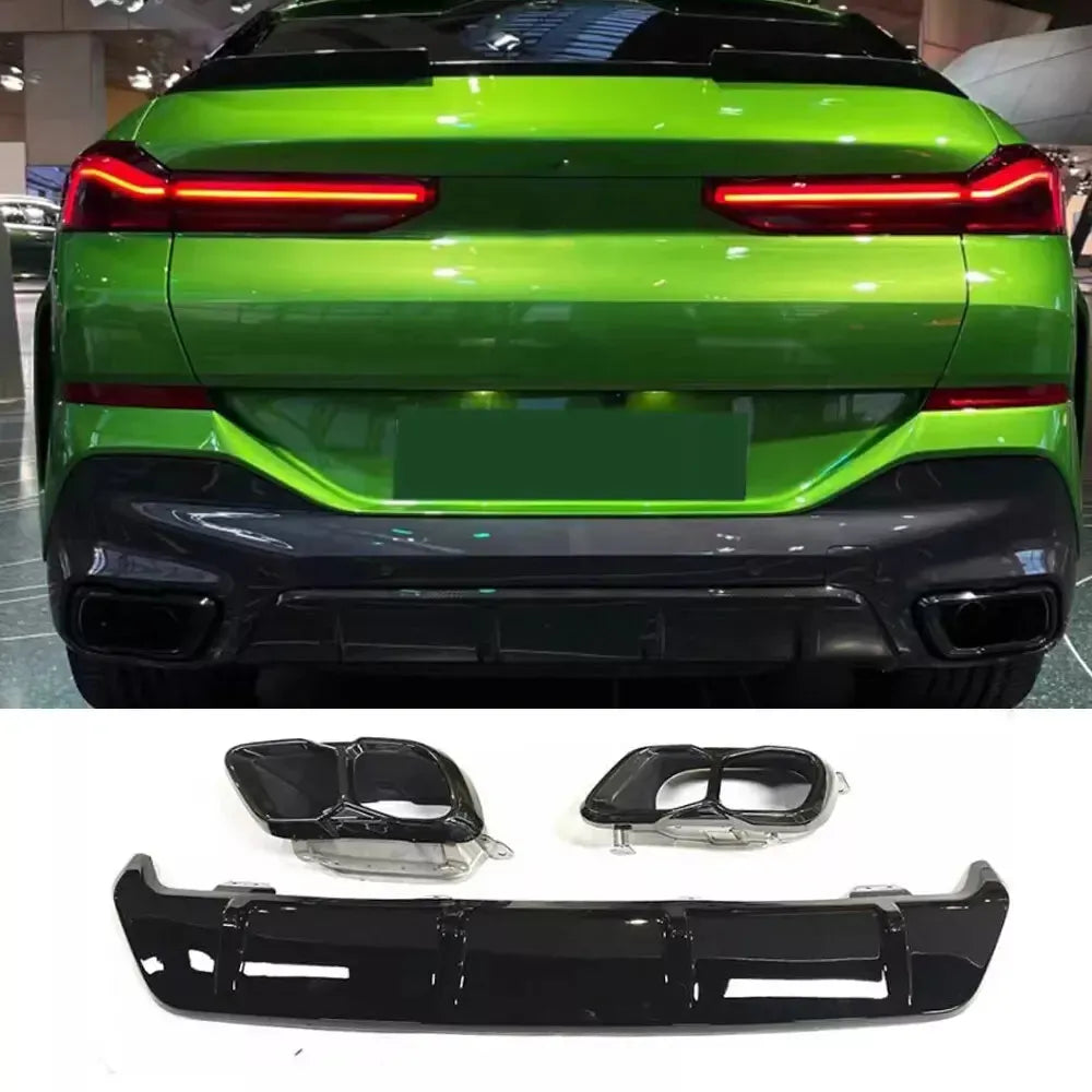 ABS Gloss Black Rear Diffuser & Exhaust Tips - BMW G06 X6 LCI