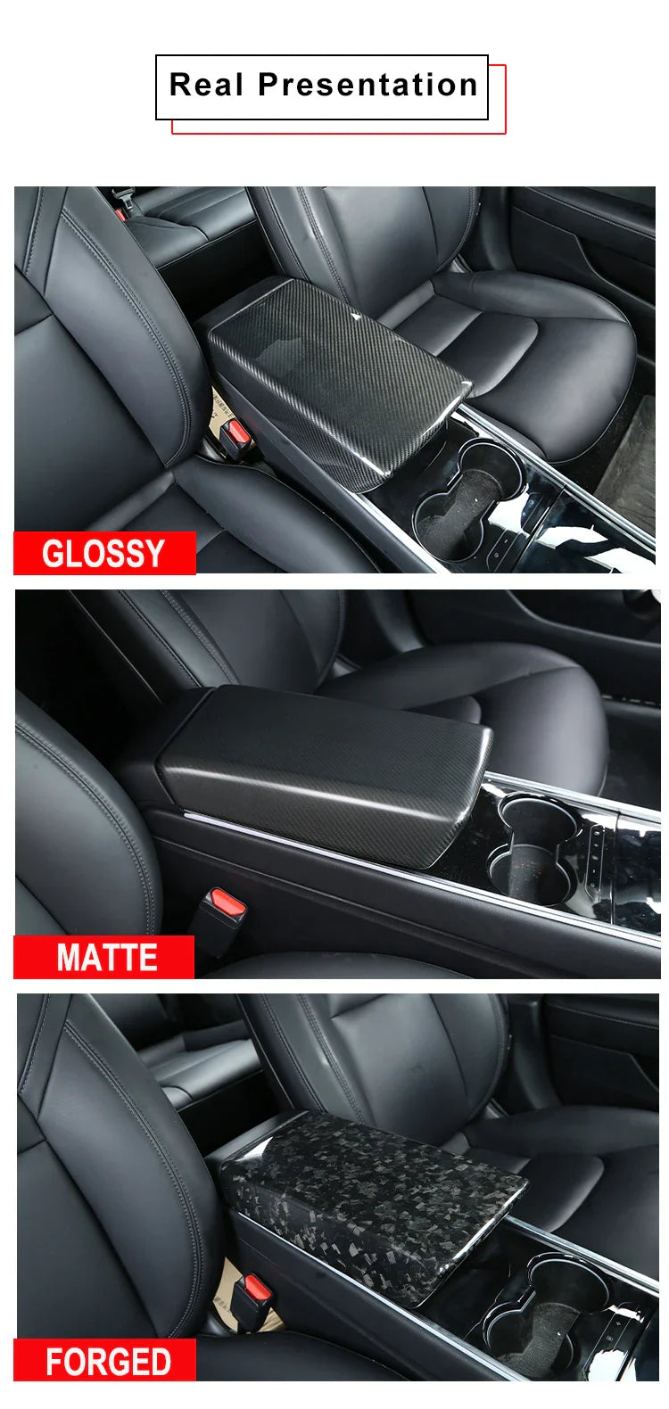 Carbon Fiber Armrest Cover overlay - TESLA Model 3 & Y