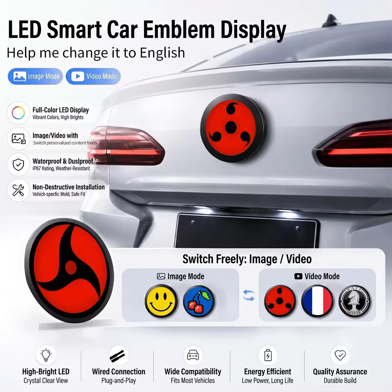 Dynamic LED Emblem for BMW F10, F30, E90, G20, G30, X3, X4 & X6 – Custom Smart Logo Display 74mm/82mm