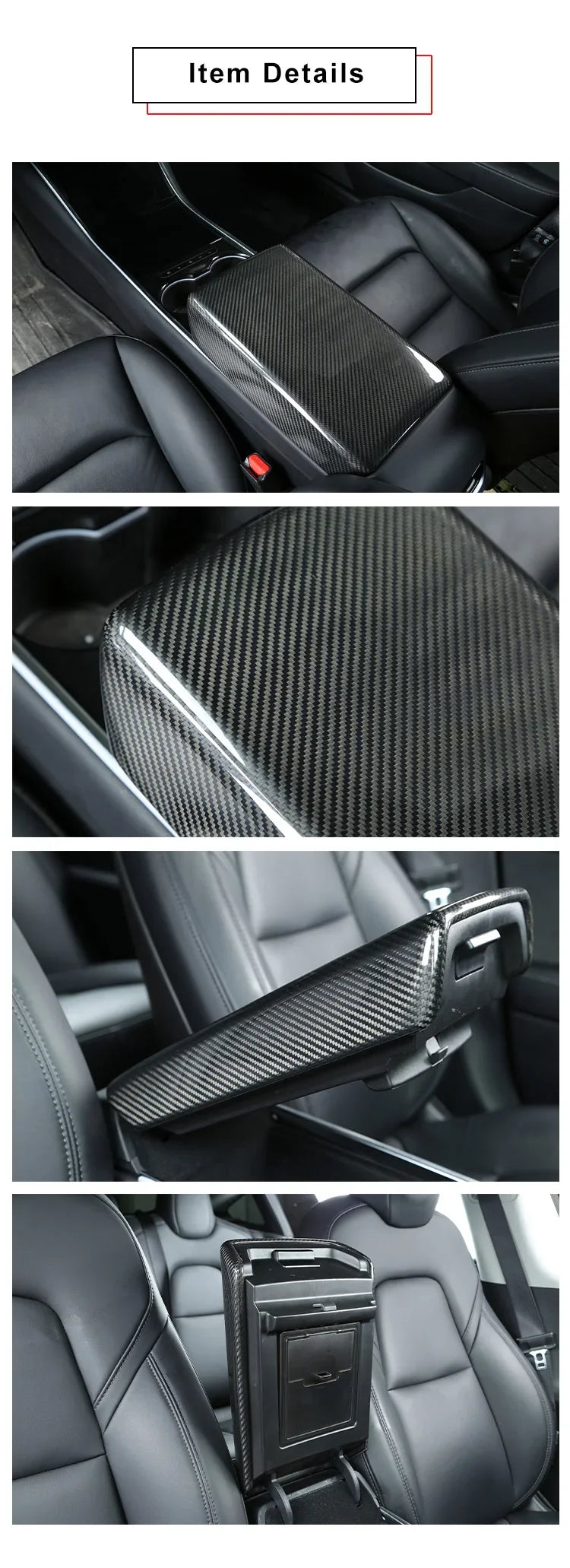 Carbon Fiber Armrest Cover overlay - TESLA Model 3 & Y