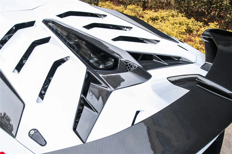 SVJ Style Carbon Fiber Wing And Rear Engine Lid - Lamborghini Aventador LP700 LP720 LP740 LP750 Coupe