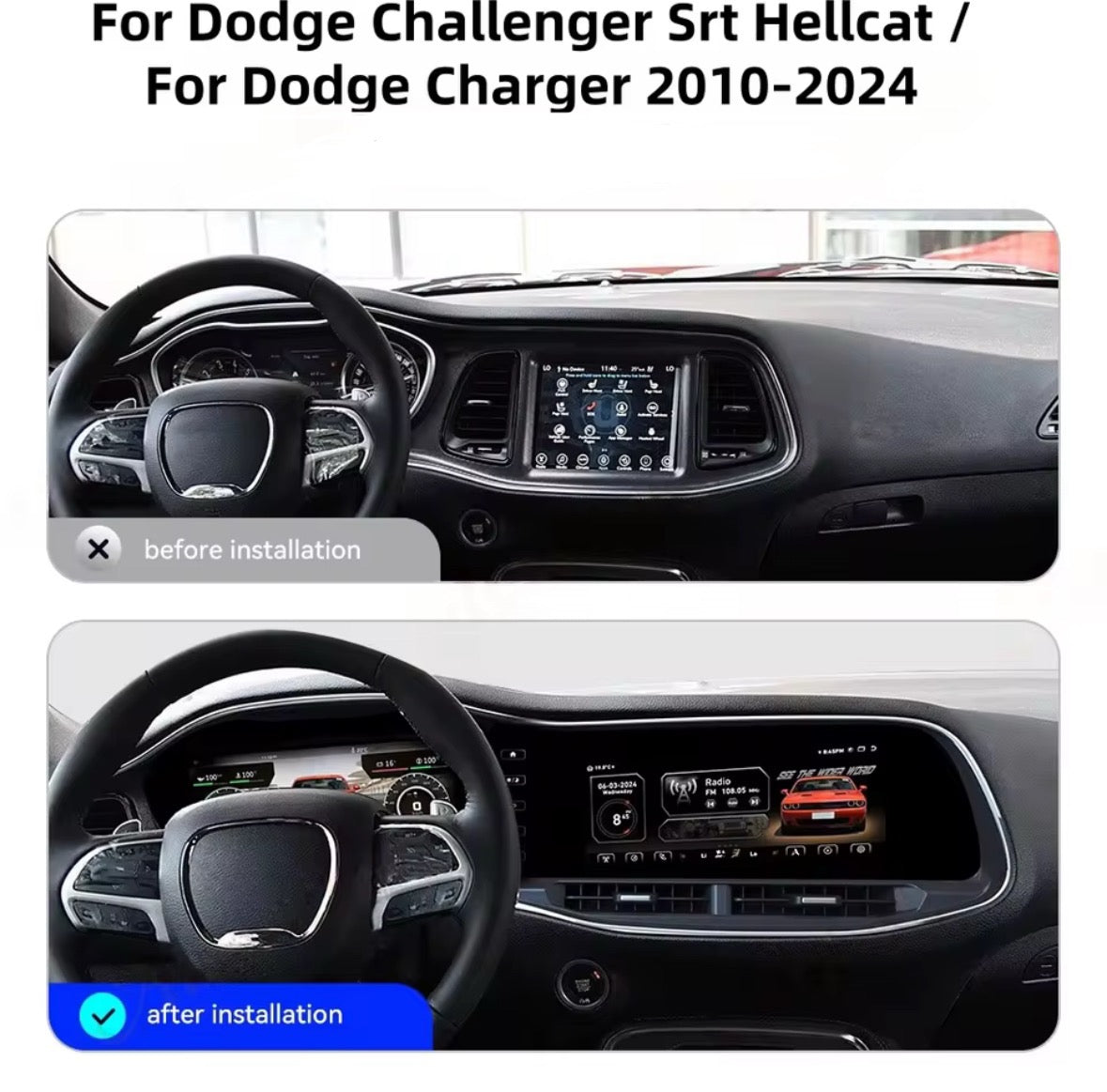 RoadNavi Dual-Screen Android Radio & Digital Speedometer with GPS Navigation for Dodge Challenger Hellcat SRT 2014–2023