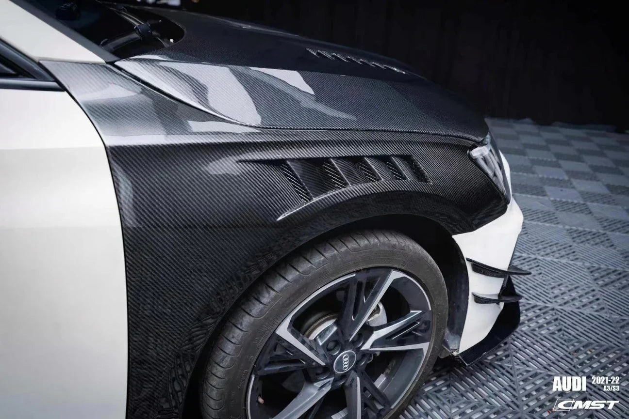 Pre-Preg Carbon Fiber C Style Vented Front Fenders Replacement - Audi S3 A3 8Y 2021-2024