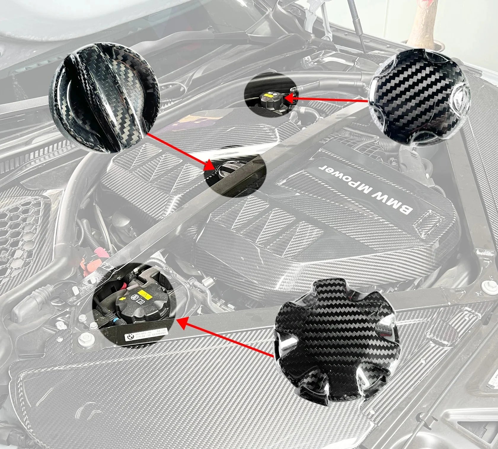 Prepreg Carbon Fiber Engine Bay oils Cap Set  - BMW G80 G82 G87 X3M X4M S58