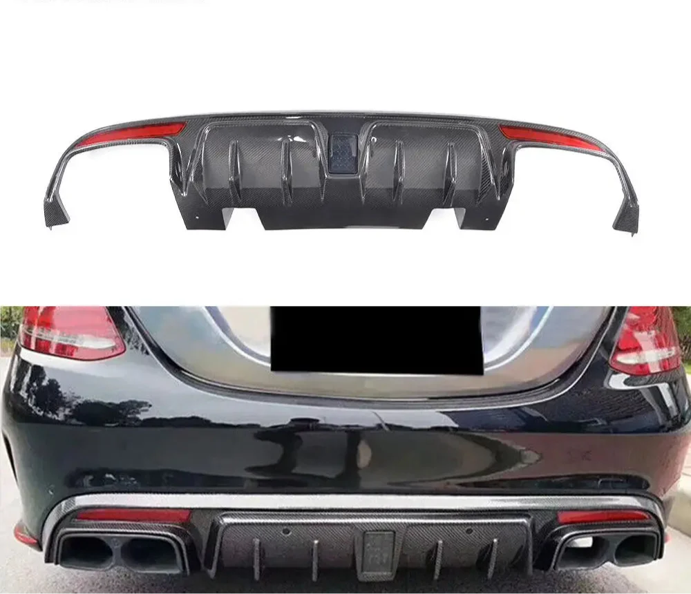 Carbon Fiber Rear Diffuser w/ LED - Mercedes Benz C300 C400 C450 C43 C63 AMG Sedan 4-Door 15-17