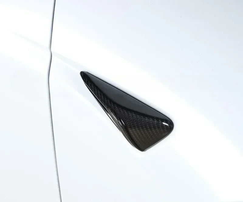 Carbon Fiber Side Camera Cover Overlay - Tesla Model Y Model 3 Highland