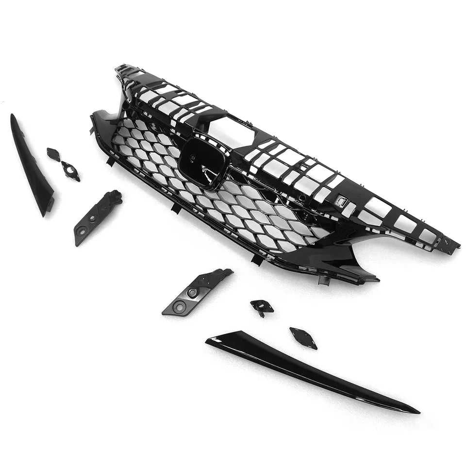 Type R Style Conversion Front Upper Grille Gloss Black ABS - Honda Civic Base Sedan